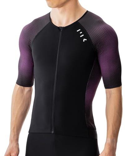 MY KILOMETRE Herr Triathlon Tröja Kort Ärm – Cykeljersey med Hel Dragkedja, 2 Reflekterande Bakfickor, Andningsbar & Snabbtorkande UPF 50+