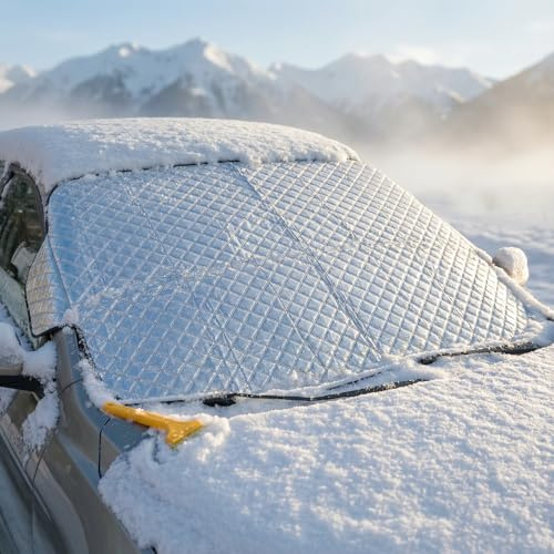 BAOSROY Copri Parabrezza per Auto,Copertura Parabrezza Auto,Telo Parabrezzas Car Antigelo Pieghevoli,Telo Copri Car Esterno,Antigelo,Resistente a Neve,Polvere,Raggi UV,per Maggior Parte dei Veicoli