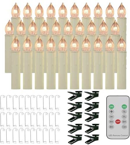 LZQ 30 candele a LED per albero di Natale, senza fiamma, senza fili, con telecomando, candele per albero di Natale con gancio, illuminazione per albero di Natale per Halloween, Natale, decorazione da