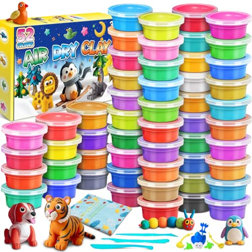 FENSHWIN Argilla da Modellare – 52 Colori Pasta Modellabile Magica Essiccante all'Aria per Bambini, Regalo per Ragazzi e Ragazze dai 3 ai 12 Anni