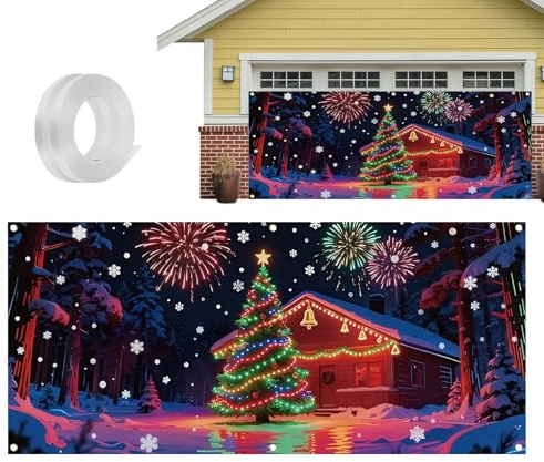 Banner per porte da garage per vacanze – Tela fluorescente UV per decorazione esterna festiva | Interior Decoratori invernali Raduni di famiglia Giardino Cortile Ru