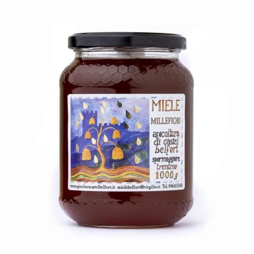Apicoltura Castel Belfort - Miele di Millefiori 100% Italiano, Lavorato a Freddo, Miele Naturale Artigianale, Ideale per Merende, Formaggi e Dolci, 1 kg