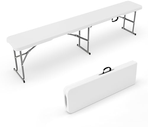 Bonnlo 1er Klappbank – Gartenbank Wetterfest aus Kunststoff, Sitzbank Flur, Bierbank, ideal für Garten, Camping & Outdoor, 182 x 28 x 43 cm, Weiß