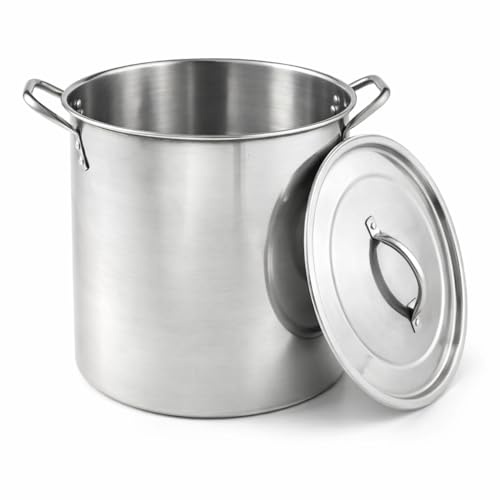 15 Litre Stock Pot with Stainless Steel Lid | Large Cooking Pot for Soup, Stew, Pasta and Brew Boiling | Heavy-Duty Stainless Steel Cookware for Home Kitchen