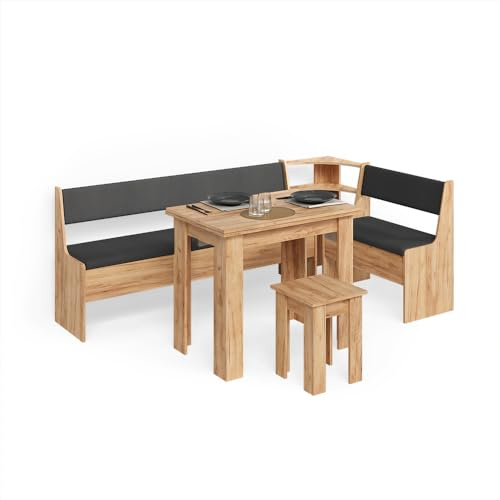 Livinity Gruppo panca ad angolo Tiberio, Rovere dorato, 210 x 120 cm con tavolo