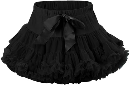 LACOFIA Girl's Tutu Skirt Kids Ruffle Layered Tulle Skirt Princess Tutu Pettiskirt Party Dance Bubble Mini Skirt Black L 8-10 Years