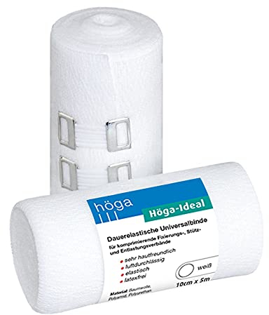 Höga Ideal, dauerelastische Universalbinde, 10 cm x 5 m gedehnt, sehr hautfreundlich, luftdurchlässig, elastisch, 2 Stück (1er Pack)