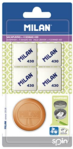 Blister sacapuntas Spin + 4 gomas de borrar de miga de pan 430