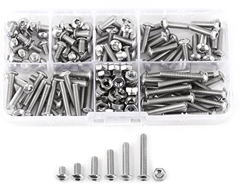 Walfront Coffret de 170pcs M4 Assortiment Vis Boulon Tête Fraisée Bombée Allen Hexagonale Creuse Filetage Complet avec Ecrous en Acier Inoxydable 304