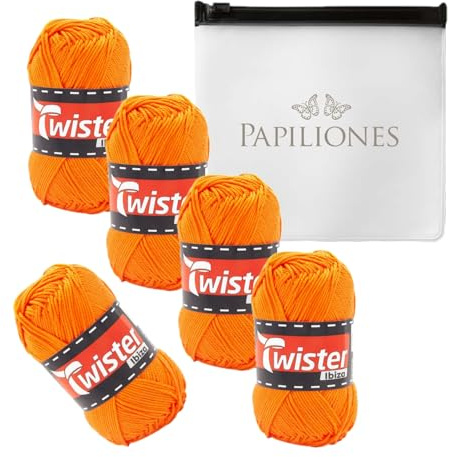 Handstrickgarn Häkelgarn Baumwollgarn Stricken Haekeln Basteln 5x50g Fb.27 orange inkl.Zippbeutel