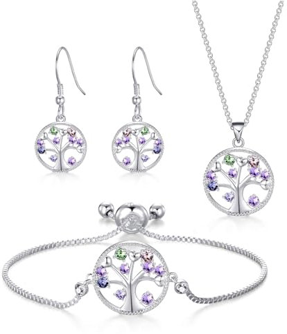 Philip Jones Silver Plated Chakra Tree of Life Set Created with Zircondia® Crystals
