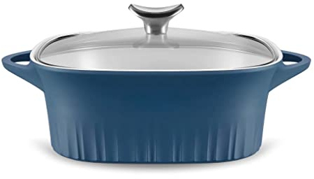 CorningWare QuickHeat 3.2-QT Cast Aluminum Roaster With Lid & Non-Stick Ceramic Interior, Lightweight and Fast Even Heat Baking & Cooking, For Meats, Soup, Browning, Searing, French Navy