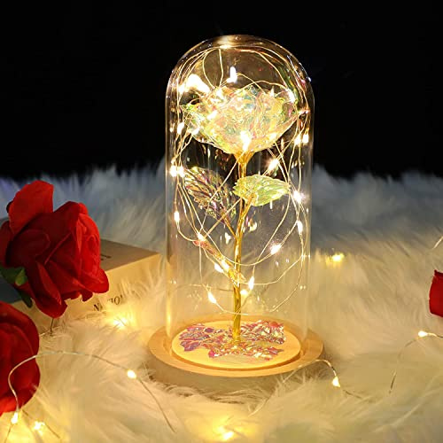 ADAZ Mothers Day Flowers Gifts for Mum,Galaxy Eternal Rose Gift for Her Girlfriend Wife in Glass Dome Colorful Artificial Roses with LED Light on Valentine's Day,Christmas,Birthday,Anniversary