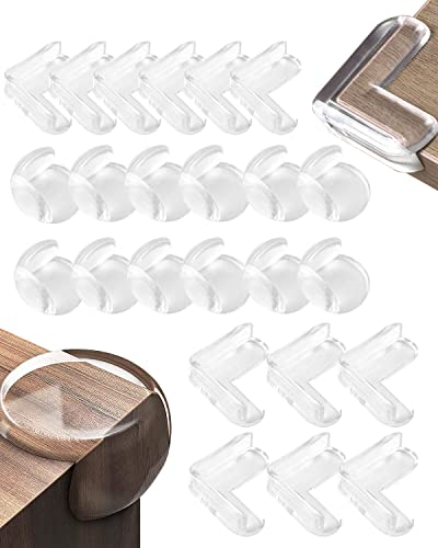 Trongle 24 PCS Baby Safety Corner Kids, Silicone Safety Edge & Corner Guards Non toxic w/ Ultra Strong Tape, 2 Shapes Sharp Edge Protector Furnitures, Cupboard, Transparent, 3.5x3.5cm (LAMBO-0818)
