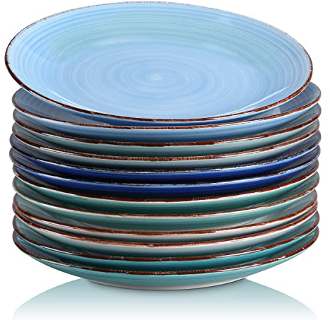 vancasso, Série Bonita, Assiette Plate à Dîner, 12 Pièces, Grande Assiette en Céramique, 26.7cm, Style Minimaliste Multicoloré-Bleu Dégradé