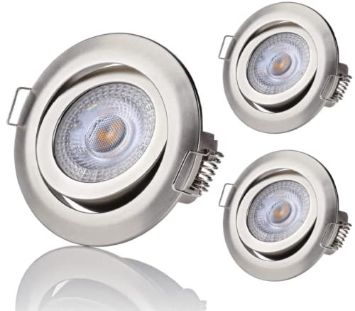 Sweet Led 3-Step-Dimming LED Einbaustrahler 5W 230V 400Lumen Decken Einbauleuchte 3 Stufen dimmbar Einbauspot schwenkbar – 3x chrom-nickel, rund, kaltweiß