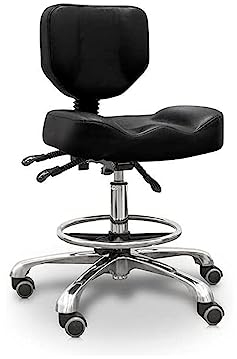 QUIRUMED Hydraulischer Hocker mit Rückenlehne, Sitz und Fußstütze, Schwarz, Polsterung aus Kunstleder, verchromter Stahl, rutschfest, ergonomisch, Tamaño único