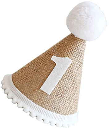 GALPADA Hut Zum 1. Geburtstag Leinen Baby-Geburtstagshut Kegelhut Für Kleinkinder Erster Geburtstag Kegelhut Mit Pom-Topper Kindergeburtstagsfeier-Dekoration Für