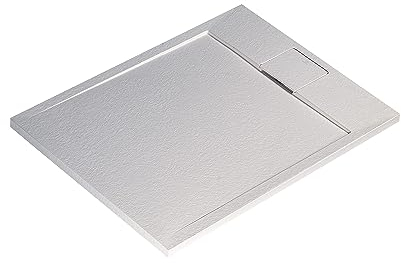 Ideal Standard - Ultra Flat S i.life, Plato de ducha rectangular 100 x 80 cm, de resina, desagüe lateral corto, acabado mate efecto piedra, blanco