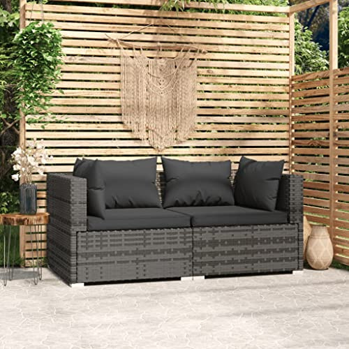 ZQQLVOO 2-Seater Sofa,with Cushions Gray,Outdoor Patio Furniture,Outdoor Lounge Sofa,Wooden Sun Lounger,for Decks,Porches,Backyard,Poly Rattan