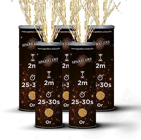 SPARKLERS CLUB Lot de 5 Jets de Scène 2 Mètres / 30 Secondes couleur Or - Jet de scène Artifice d'Intérieur à Étincelles Froides pour Mariage - Catégorie F1