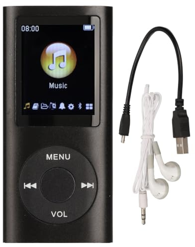 MP4-spelare med 1,8 Tums LCD-skärm, Smal Mini MP3-musikspelare Kompatibel med MP3 WMA FLAC APE AAC OGG och ACELP med 8 Timmars Uppspelning (Svart)