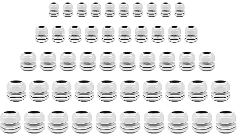 HUAZIZ 50 Piezas Prensaestopas, Prensaestopas Conectores de Cable Ajustables, Prensaestopas de Nailon, Cable Gland con Contratuerca PG7/PG9/PG11/PG13.5/PG16