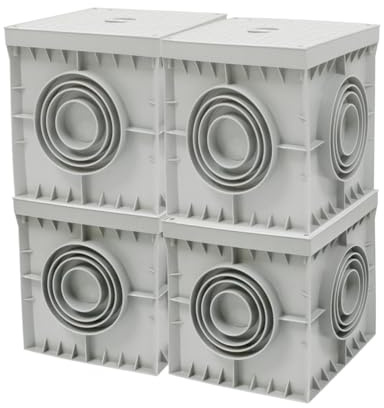 Pack 4 Arqueta Estanca de Suelo Electrica Gris Cuadrada con Tapa Ciega IP54 Arqueta de Riego y Electricidad Arqueta de PVC para Jardin, Drenaje Riego, Instalaciones Eléctricas Tuberías 200x200mm