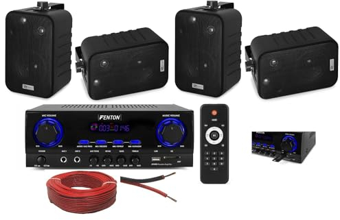 KIT AUDIO FILODIFFUSIONE CON 4 CASSE BIANCHE O NERE + TELECOMANDO+50 METRI DI CAVO (CON 4 CASSE NERE)