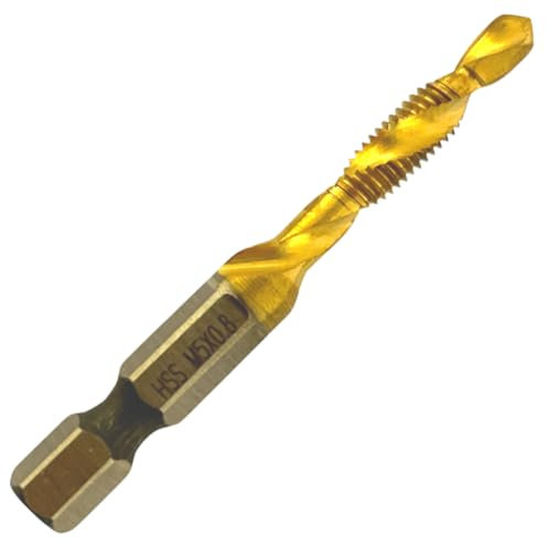 Rennie Tools - M5 x 0.8 Combination Drill and Tap Bit, 1/4 Hex Shank. Metric Coarse Titanium Coated HSS Spiral Flute Drilling Tapping Tool. 5mm x 0.8mm Pitch Drill Bit.