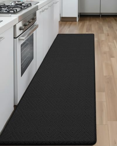 Color&Geometry 44x150 cm Alfombrilla Cocina Lavable Antideslizante, Alfombra vinilica Cocina, antifatiga, Antideslizante, Alfombra de Cocina Acolchada con Espuma para Estar de pie, cómoda, Negro