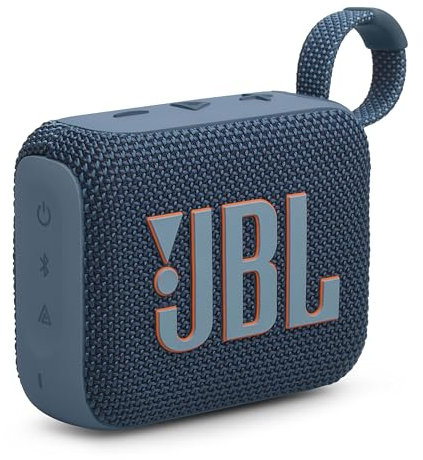 JBL GO4 Bluetooth Lautsprecher, USB C Ladung, IP67 staubdicht, wasserdicht, appkompatibel, passiver Kühler, tragbar, blau