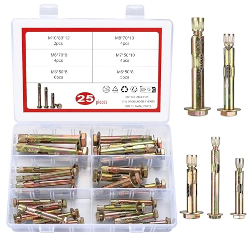 25 Stück Schwerlastanker, Schwerlastdübel, Betonanker, M6 M7 M8 M10 Dehnschrauben, Sechskant Bolzenanker Ankerschrauben für Beton Ziegel Hohlblocksteine Gewindestange Stockschrauben