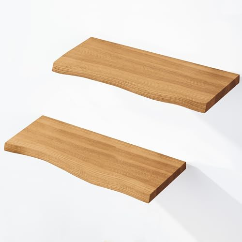 LAMO Manufaktur 2 étagères Murale en Bois avec Fixation Invisible 2X 40cm | Etagère Murale en 100% Bois Massif | Etagère Murale pour Salon | Set 2 étagères Bord irrégulier Couleur: Rustique