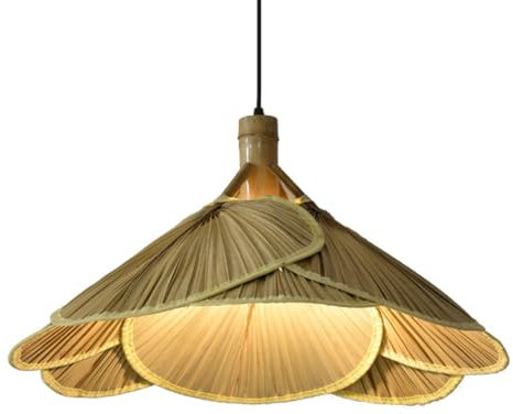 YGZPALH Lámpara Colgante Única De Hoja De Palma Lámpara Colgante De Playa Tropical De 23,6 Pulgadas Accesorio De Linterna Creativo con Mango Bambú Decoración del Hogar Y La Tienda Isla De Cocina