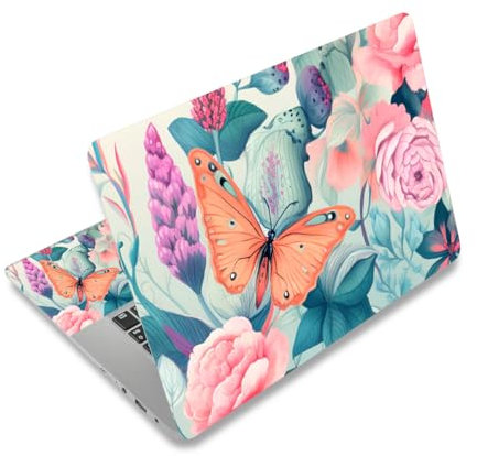Laptop Stickers Decal,12 13 14 15 15.6 inches Netbook Laptop Skin Sticker Reusable Protector Cover Case for Toshiba Hp Samsung Dell Apple Acer Leonovo Sony Asus Laptop Notebook (Butterflies & Roses)