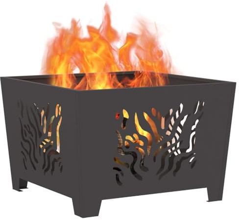 vidaXL Focolare Nero 60 x 60 x 40 cm Acciaio, Giardino e terrazza, Moderno focolare Esterno, in Metallo Quadrato, Riscaldamento Portatile per Feste in Giardino