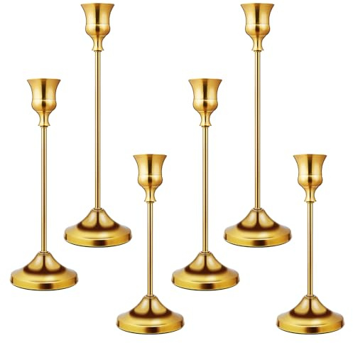 Candlestick Holders 6 PCS Metal Taper Candle Holders, KSWING Gold Candle Stick Holders Set, Perfect for Table Centerpiece Mantel Party Wedding Christmas Home Decor, Set of 6