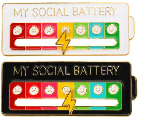 2 Pieces of My Social Battery Creative Badge, 7 Days a Week Fun Enamel Emotional Badge, Functional Aesthetic Brooch, Perfect Accessory for Personalizing Backpacks, Jackets, Bags, or Any Fabric Surface with a Sense of Humor!
