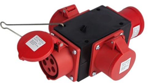 RoadEu - Distributore di corrente CEE 16A – 5 poli maschio a 3 prese da 16A 5p – 400V distributore di corrente IP44 – Robusto distributore di energia mobile per officina, industria ed esterni