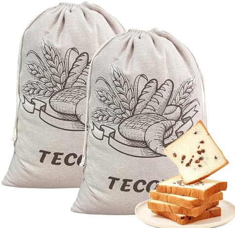 Satiskid 2 PCS Linen Bread Bags for Homemade Bread, 30 X 40cm Large Bread Bag with Drawstring, Reusable Portable Food Vegetable Fruit Storage Bag, Baguette Storage Bags, Storage for Artisan Bread