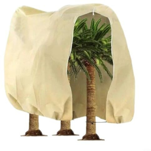 Housse de protection d'hiver pour plante d'extérieur, tissu non tissé épais beige avec cordon de serrage et fermeture éclair pour protection contre le gel et le vent, grande taille 250 x 360 cm (300 x