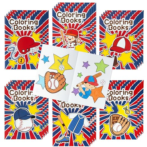 JAPBOR 24pcs Baseball Mini Coloring Book Bulk for Kids Birthday Party Favor