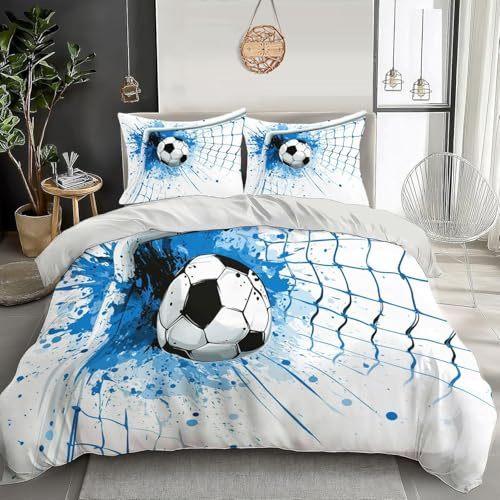 Funda Nordica de 3 Piezas para Cama 90 Tenis Funda Edredon 150x220 cm Graffiti Azul Ropa de Cama de Microfibra Transpirable con Cremallera y 2 Fundas de Almohada 50x75 cm C-3671
