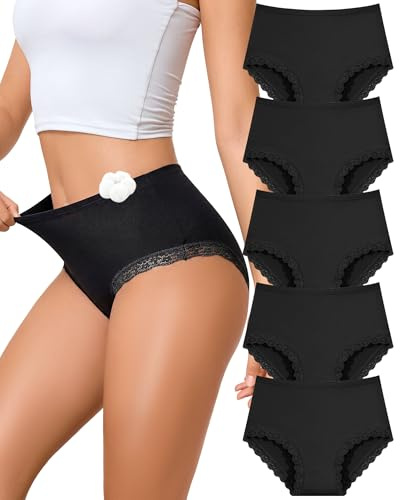 Sth Big Culotte Femme Coton Taille Haute Dentelle Slip Confort Lot de 5 | Sous Vetement Femme, Culottes Coton pour Femme, Slip Femme Coton, Dentelle Douce, Soufflet en Coton Double Épaisseur