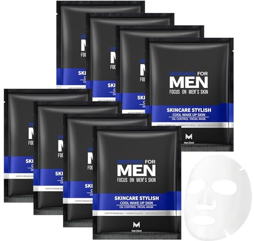 9 maschere per il viso da uomo, idratante, regola l'olio, rigenerante della pelle, in tessuto, per la cura del viso, lenisce la pelle, idrata e nutre