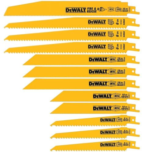 DEWALT Reciprocating Saw Blade Set for Metal Wood Iron, 12 Piece Bi-Metal Increased Durability Blades, with Storage Case (DW4892)
