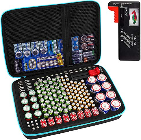 PAIYULE Battery Organizer Storage Case Box with Tester Checker, 220+ Batteries Holder Bag fits for AA AAA AAAA 9V C D Home Garage Container (Fits 220+ Batteries) (Fits 220+ Batteries)