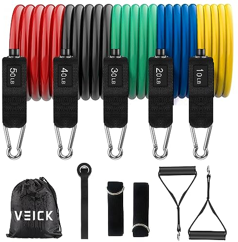 VEICK Resistance Bands Widerstandsbänder Set 5 Fitnessbänder Expander Tube Rubber Bands, Fitnessband mit Tragtasche, Pilates Krafttraining Physiotherapie