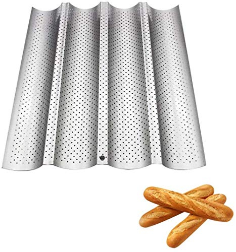 qiuqiu 2 Pezzi di Bakeware per Baguette per Cuocere 4 Baguette, Teglia per Baguette Perforata Antiaderente, Vassoio per Stampi per Cottura Baguette